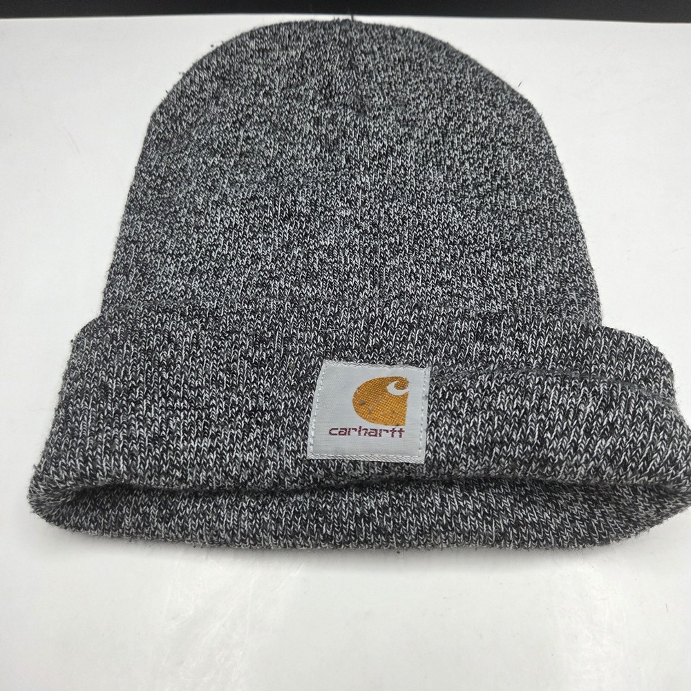 Carhartt Beanie Hat Marled Grey Black Knit Acrylic Logo Patch OSFA Winter Cap